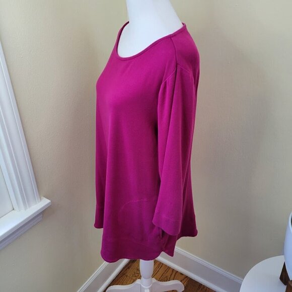 Chico's The Ultimate Tee SZ L Tunic Supima Cotton Long Sleeve Pocket Top Pink - Picture 3 of 13